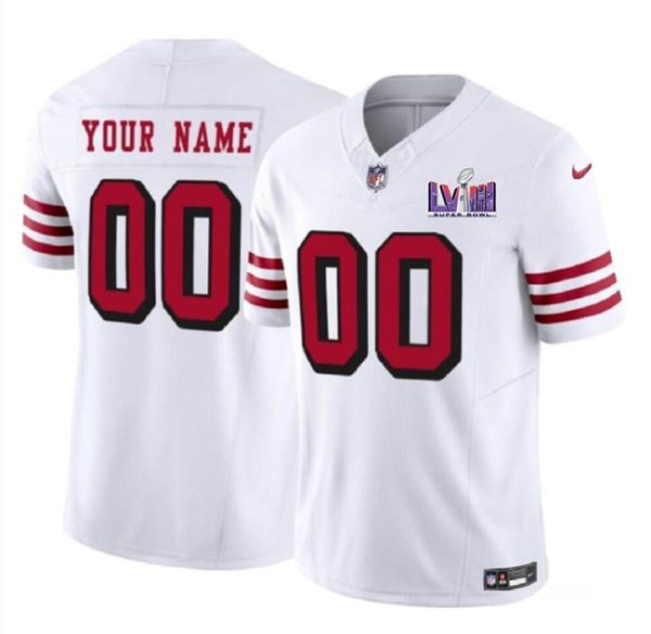 Men's San Francisco 49ers Active Player Custom New White F.U.S.E. Super Bowl LVIII Patch Vapor Untouchable Limited Stitched Football Jersey - Custom Name