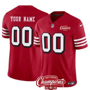 Men's San Francisco 49ers Active Player Custom Red 2023 F.U.S.E. NFC West Champions Patch Alternate Stitched Football Jersey - Custom Name
