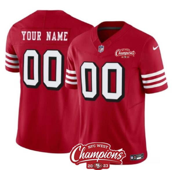Men's San Francisco 49ers Active Player Custom Red 2023 F.U.S.E. NFC West Champions Patch Alternate Stitched Football Jersey - Custom Name