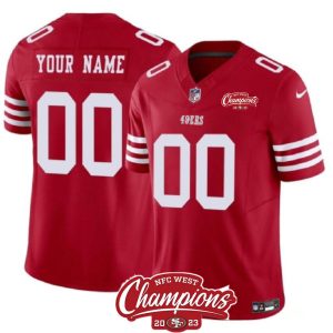Men's San Francisco 49ers Active Player Custom Red 2023 F.U.S.E. NFC West Champions Patch Stitched Football Jersey - Custom Name