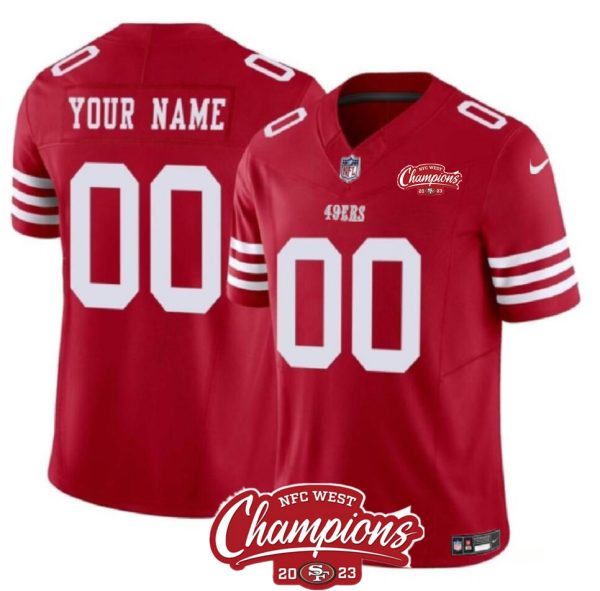 Men's San Francisco 49ers Active Player Custom Red 2023 F.U.S.E. NFC West Champions Patch Stitched Football Jersey - Custom Name