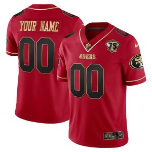 Men's San Francisco 49ers Active Player Custom Red Gold 75th Anniversary Patch Stitched Football Jersey - Custom Name