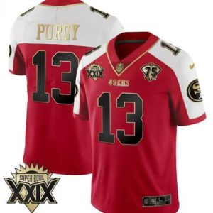 Men's San Francisco 49ers Active Player Custom Red Gold Super Bowl XXIX Patch Limited Stitched Football Jersey - Custom Name