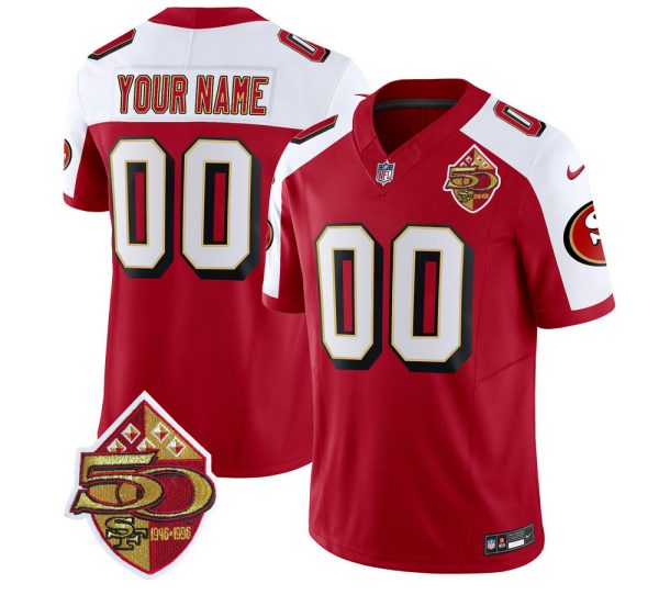 Men's San Francisco 49ers Active Player Custom Red-White 2023 F.U.S.E. 50th Patch Throwback Stitched Football Jersey - Custom Name