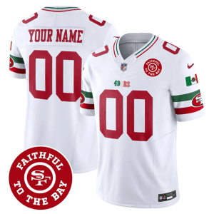 Men's San Francisco 49ers Active Player Custom White F.U.S.E. Mexico Faithful To The Bay Patch Vapor Limited Stitched Football Jersey - Custom Name