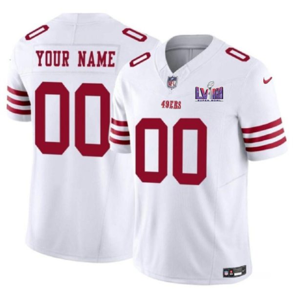 Men's San Francisco 49ers Active Player Custom White F.U.S.E. Super Bowl LVIII Patch Vapor Untouchable Limited Stitched Football Jersey - Custom Name