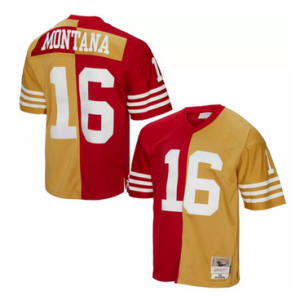 Men's San Francisco 49ers Customized Red Gold Split 1990 Throwback Stitched Jersey - Custom Name