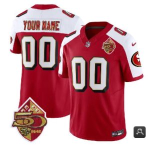 Men's San Francisco 49ers Customized Red-White 2023 F.U.S.E. 50th Patch Throwback Stitched Jersey - Custom Name