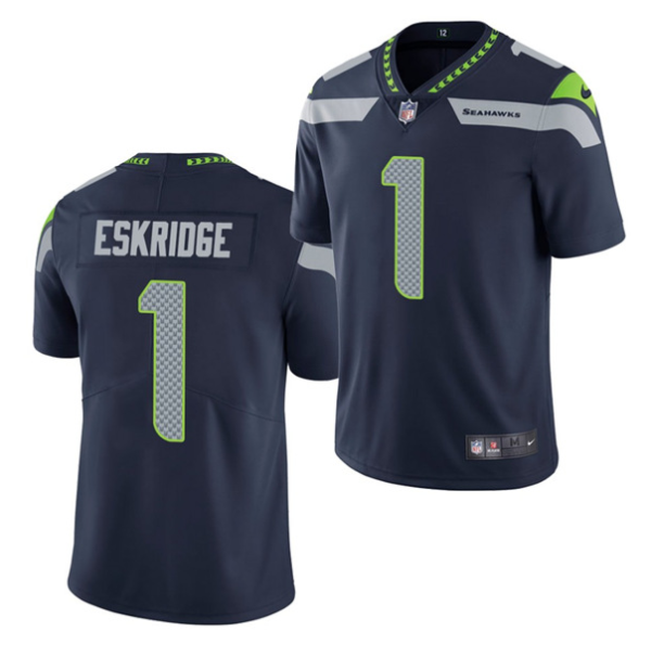 Men's Seattle Seahawks #1 D'Wayne Eskridge Navy Vapor Untouchable Limited Stitched Jersey - Custom Name