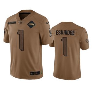 Men's Seattle Seahawks #1 Dee Eskridge 2023 Brown Salute To Service Limited Stitched Football Jersey - Custom Name