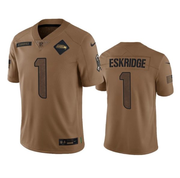 Men's Seattle Seahawks #1 Dee Eskridge 2023 Brown Salute To Service Limited Stitched Football Jersey - Custom Name
