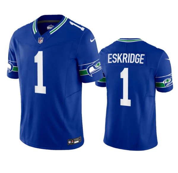 Men's Seattle Seahawks #1 Dee Eskridge Royal 2023 F.U.S.E. Vapor Limited Throwback Stitched Jersey - Custom Name