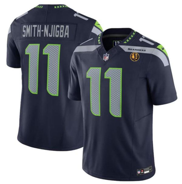 Men's Seattle Seahawks #11 Jaxon Smith-Njigba Navy 2023 F.U.S.E. With John Madden Patch Vapor Limited Stitched Football Jersey - Custom Name