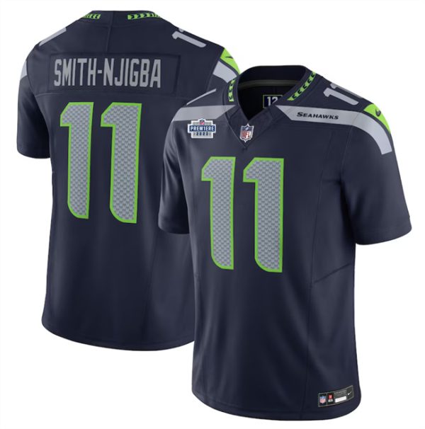 Men's Seattle Seahawks #11 Jaxon Smith-Njigba Navy 2023 F.U.S.E. With Prem1ere Patch 90th Anniversary Vapor Untouchable Limited Stitched Football Jersey - Custom Name