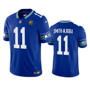 Men's Seattle Seahawks #11 Jaxon Smith-Njigba Royal 2023 F.U.S.E. Throwback With John Madden Patch Vapor Limited Stitched Football Jersey - Custom Name