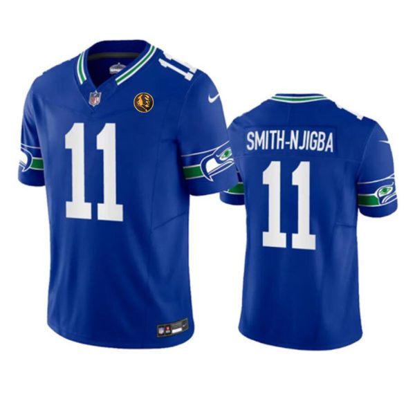Men's Seattle Seahawks #11 Jaxon Smith-Njigba Royal 2023 F.U.S.E. Throwback With John Madden Patch Vapor Limited Stitched Football Jersey - Custom Name