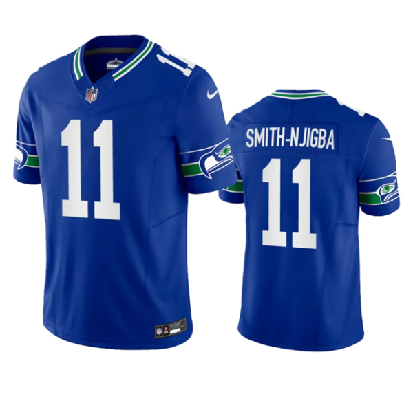 Men's Seattle Seahawks #11 Jaxon Smith-Njigba Royal 2023 F.U.S.E. Vapor Limited Throwback Stitched Jersey - Custom Name