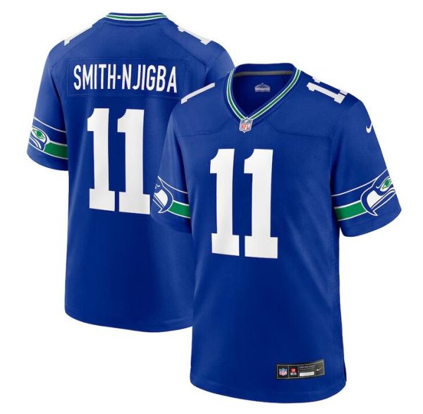 Men's Seattle Seahawks #11 Jaxon Smith-Njigba Royal Throwback Player Stitched Game Jersey - Custom Name