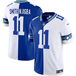 Men's Seattle Seahawks #11 Jaxon Smith-Njigba Royal-White Split Throwback Vapor Limited Stitched Football Jersey - Custom Name