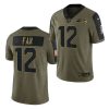 Men's Seattle Seahawks #12 Fan 2021 Olive Salute To Service Limited Stitched Jersey - Custom Name