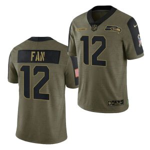 Men's Seattle Seahawks #12 Fan 2021 Olive Salute To Service Limited Stitched Jersey - Custom Name