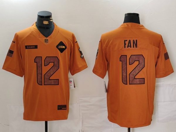 Men's Seattle Seahawks #12 Fan 2023 Brown Salute To Service Limited Stitched Football Jersey - Custom Name