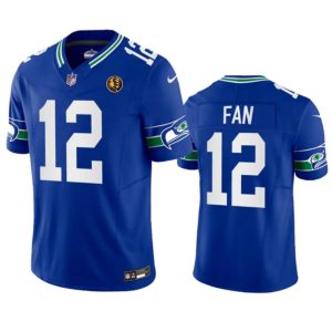 Men's Seattle Seahawks #12 Fan Royal 2023 F.U.S.E. Throwback With John Madden Patch Vapor Limited Stitched Football Jersey - Custom Name