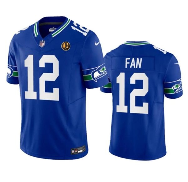 Men's Seattle Seahawks #12 Fan Royal 2023 F.U.S.E. Throwback With John Madden Patch Vapor Limited Stitched Football Jersey - Custom Name