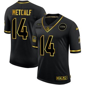 Men's Seattle Seahawks #14 D.K. Metcalf 2020 Black-Gold Salute To Service Limited Stitched NFL Jersey - Custom Name