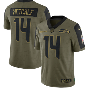 Men's Seattle Seahawks #14 D.K. Metcalf 2021 Olive Salute To Service Limited Stitched Jersey - Custom Name