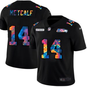 Men's Seattle Seahawks #14 D.K. Metcalf Black NFL 2020 Crucial Catch Limited Stitched Jersey - Custom Name