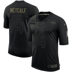 Men's Seattle Seahawks #14 D.K. Metcalf Black NFL 2020 Salute To Service Limited Stitched Jersey - Custom Name