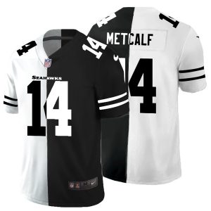 Men's Seattle Seahawks #14 D.K. Metcalf Black & White NFL Split Limited Stitched Jersey - Custom Name