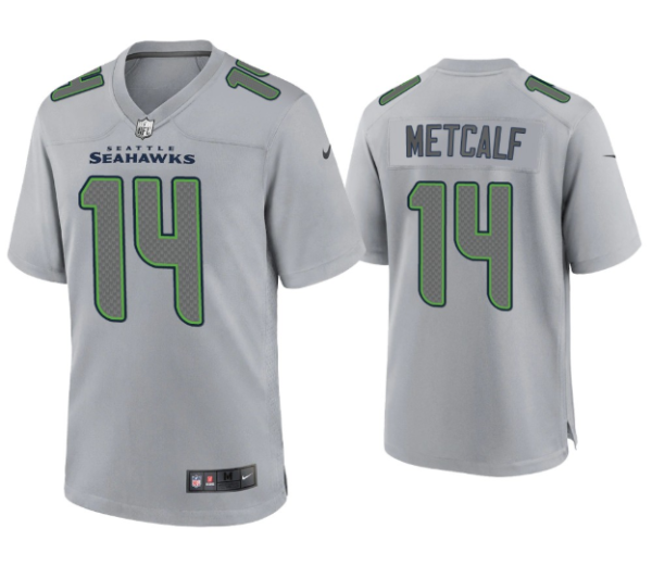 Men's Seattle Seahawks #14 D.K. Metcalf Grey Atmosphere Fashion Stitched Game Jersey - Custom Name