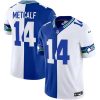 Men's Seattle Seahawks #14 D.K. Metcalf Royal-White Split Throwback Vapor Limited Stitched Football Jersey - Custom Name