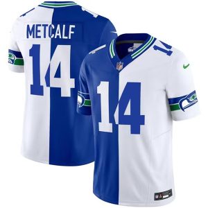 Men's Seattle Seahawks #14 D.K. Metcalf Royal-White Split Throwback Vapor Limited Stitched Football Jersey - Custom Name