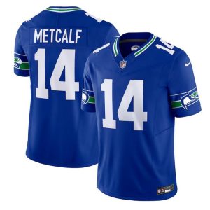 Men's Seattle Seahawks #14 DK Metcalf Royal Throwback Vapor F.U.S.E. Limited Stitched Football Jersey - Custom Name