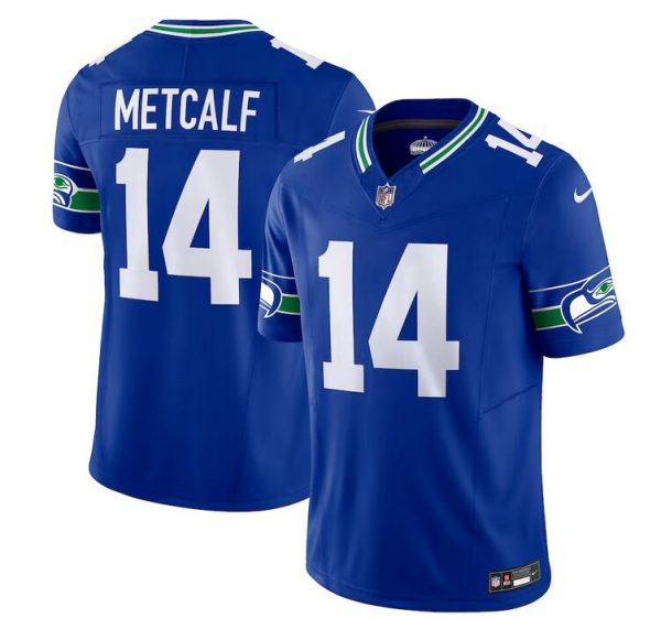 Men's Seattle Seahawks #14 DK Metcalf Royal Throwback Vapor F.U.S.E. Limited Stitched Football Jersey - Custom Name
