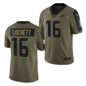 Men's Seattle Seahawks #16 Tyler Lockett 2021 Olive Salute To Service Limited Stitched Jersey - Custom Name