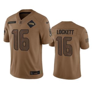 Men's Seattle Seahawks #16 Tyler Lockett 2023 Brown Salute To Service Limited Stitched Football Jersey - Custom Name