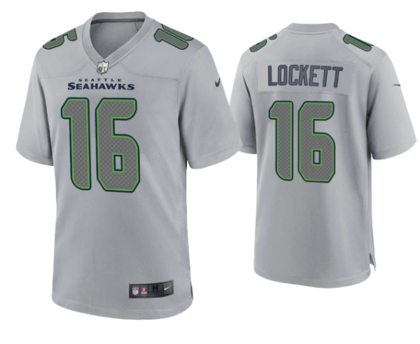 Men's Seattle Seahawks #16 Tyler Lockett Grey Atmosphere Fashion Stitched Game Jersey - Custom Name