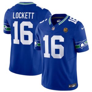Men's Seattle Seahawks #16 Tyler Lockett Royal 2023 F.U.S.E. Throwback With John Madden Patch Vapor Limited Stitched Football Jersey - Custom Name
