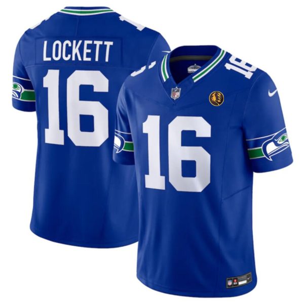 Men's Seattle Seahawks #16 Tyler Lockett Royal 2023 F.U.S.E. Throwback With John Madden Patch Vapor Limited Stitched Football Jersey - Custom Name