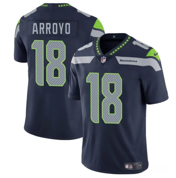Men's Seattle Seahawks #18 Elijah Arroyo Navy 2025 Draft Vapor Limited Stitched Football Jersey - Custom Name