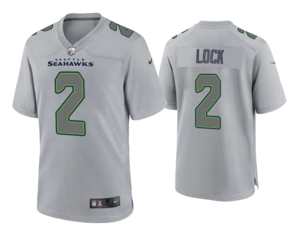 Men's Seattle Seahawks #2 Drew Lock Grey Atmosphere Fashion Stitched Game Jersey - Custom Name
