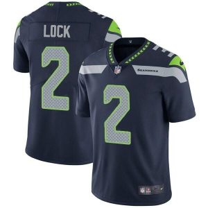Men's Seattle Seahawks #2 Drew Lock Navy Vapor Untouchable Limited Stitched Jersey - Custom Name