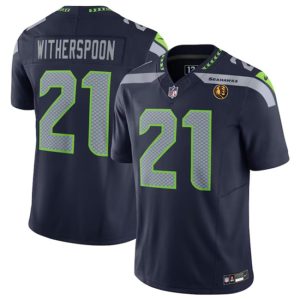 Men's Seattle Seahawks #21 Devon Witherspoon Navy 2023 F.U.S.E. With John Madden Patch Vapor Limited Stitched Football Jersey - Custom Name