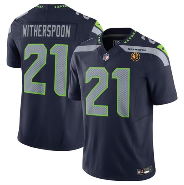Men's Seattle Seahawks #21 Devon Witherspoon Navy 2023 F.U.S.E. With John Madden Patch Vapor Limited Stitched Football Jersey - Custom Name