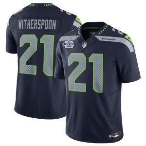 Men's Seattle Seahawks #21 Devon Witherspoon Navy 2023 F.U.S.E. With Prem1ere Patch 90th Anniversary Vapor Untouchable Limited Stitched Football Jersey - Custom Name