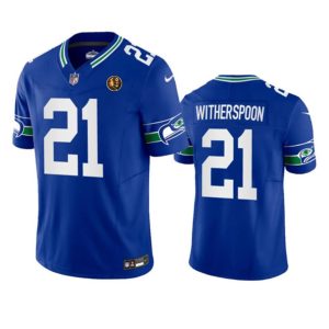 Men's Seattle Seahawks #21 Devon Witherspoon Royal 2023 F.U.S.E. Throwback With John Madden Patch Vapor Limited Stitched Football Jersey - Custom Name